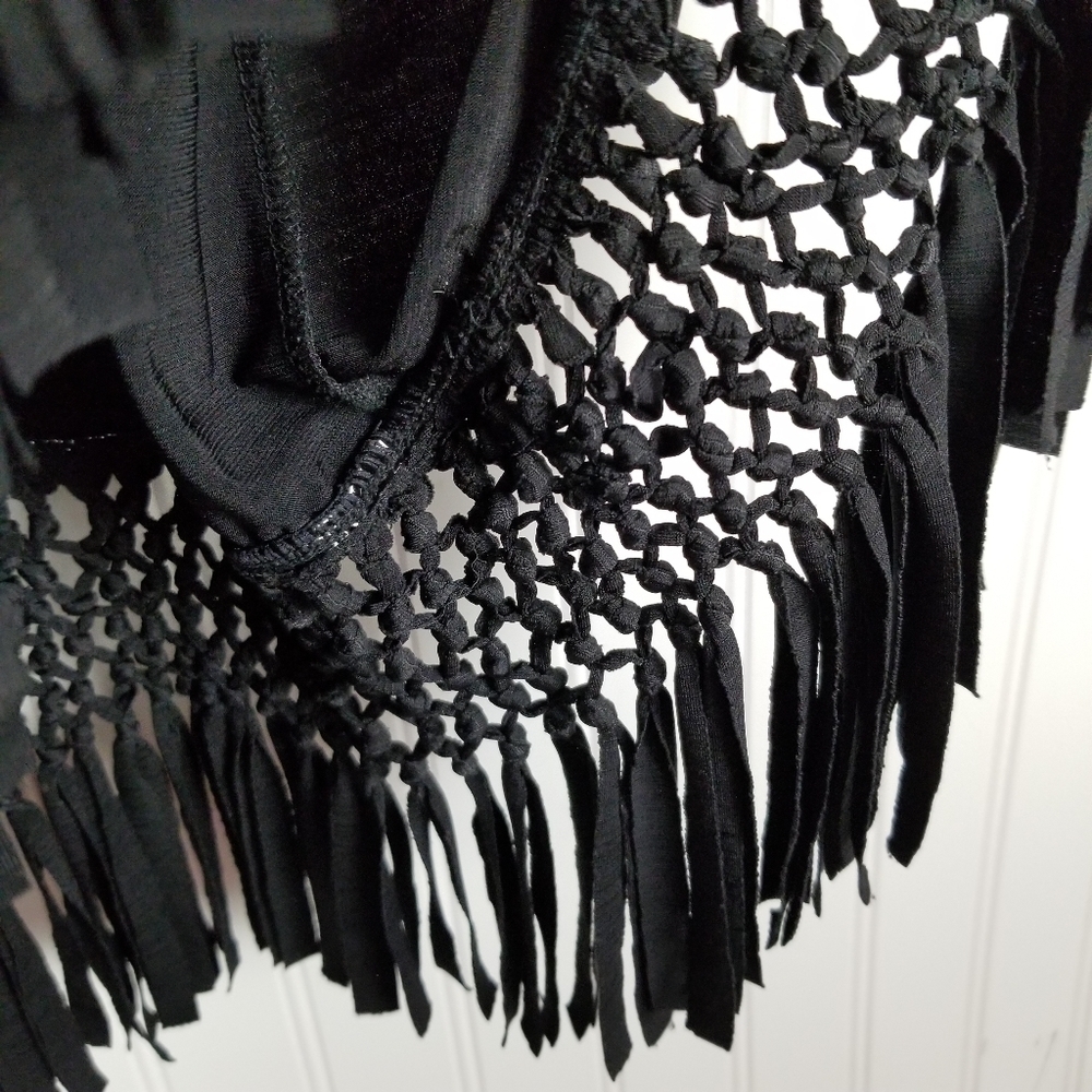 Dotti Womens Mini Dress Braided Fringe Hem Scoop Neck Black Cover Up Tunic Sz 2X - Picture 4 of 10